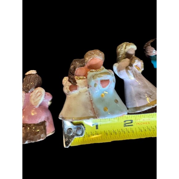 Vintage Pottery Figurine Folk Art,angels Musical Figurines 2” Lot - Picture 9 of 10
